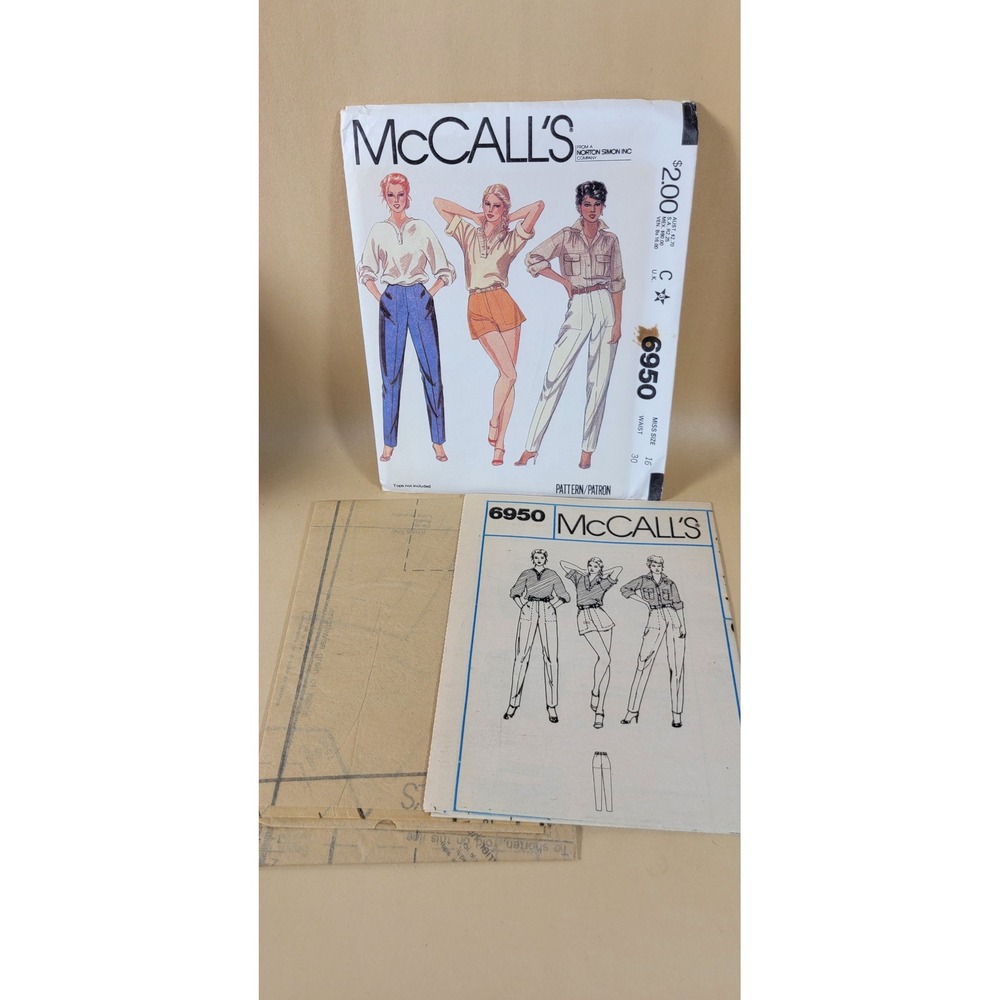 Vintage McCalls 6950 Misses Pants and Shorts Sewing Pattern Uncut Size 16